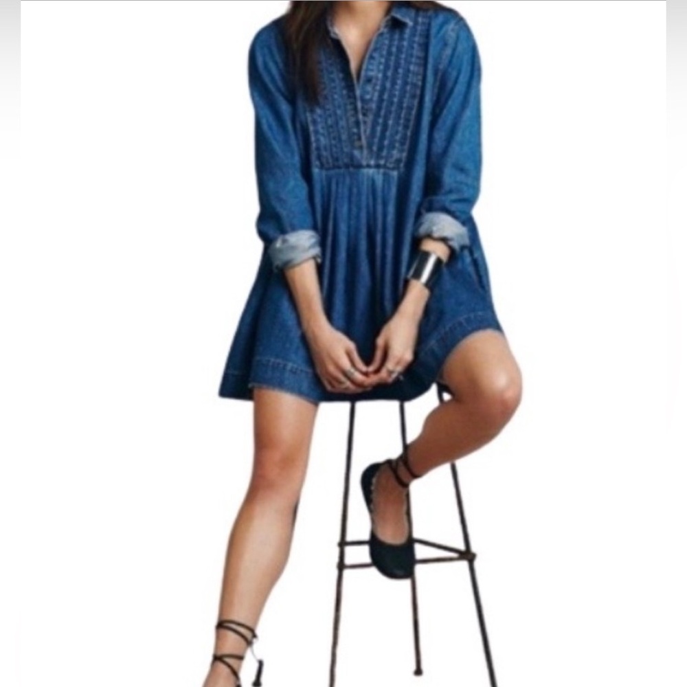 Free People Denim Button Down Pullover Mini Dress (used)